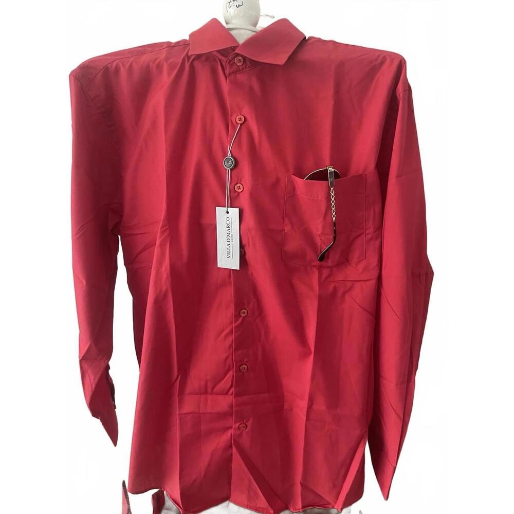 Villa D'Marco Men's XL Long Sleeve Royal Button Up Shirt  L SIXE 17.5 RED